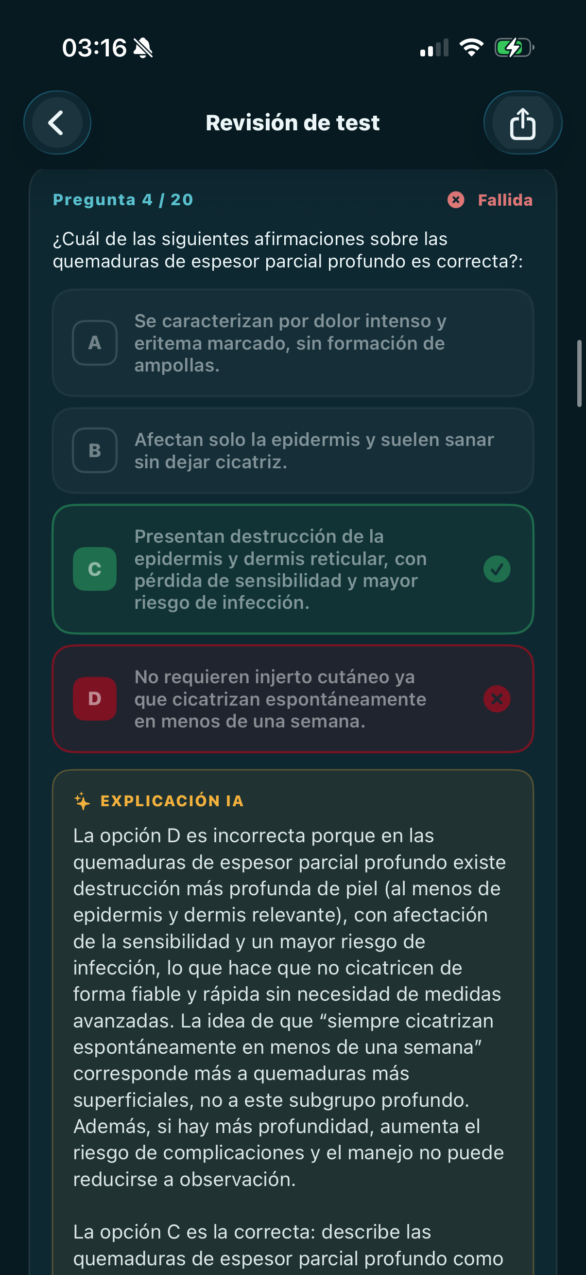 Revisión de test con explicación