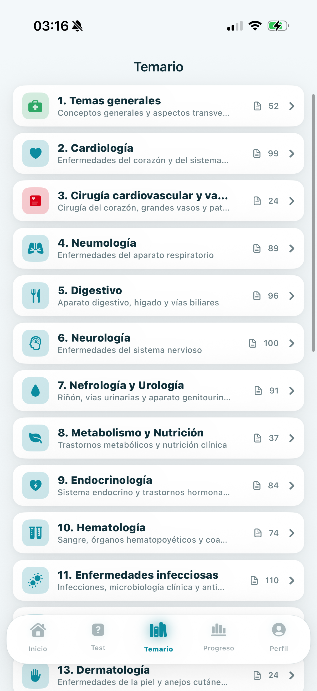 Temario con los 27 bloques del MIR